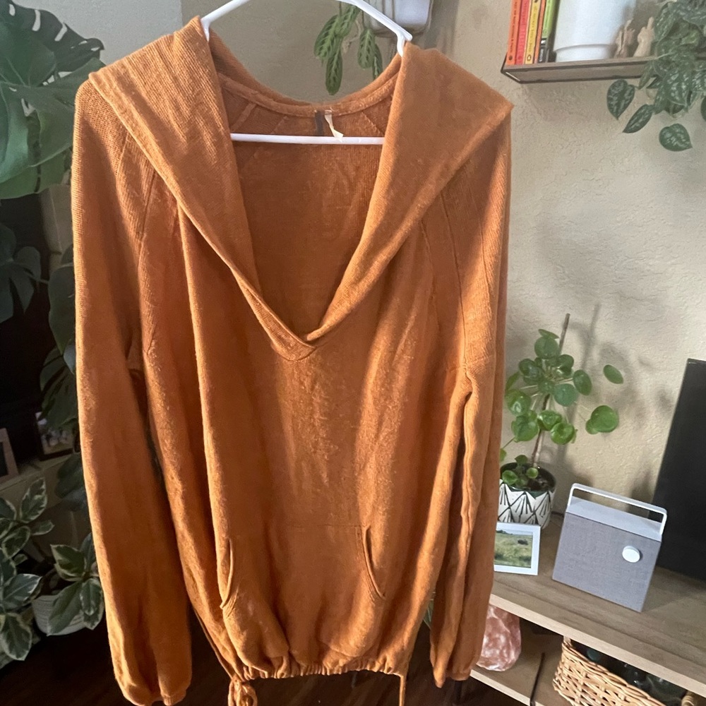 Free People V-neck Hooded Sweater